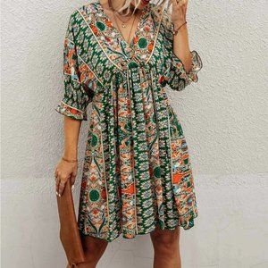 Boho Print Tie Back Dress